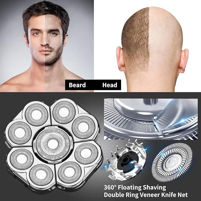 9 Blades Head Shaver Men's Electric Shaver Replacement Heads Universal Replacement Blade Head Electric Razor for Men (9D Silvery)