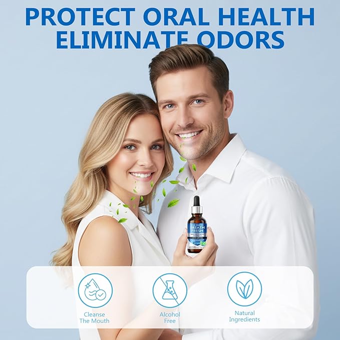Bad Breath Treatment for Adults, Breath Drops for Fresh Breath, Fast-Acting, Long-Lasting, Natural, Alcohol-Free, Boosts Confidence for Socializing, Daily Oral Care, 60ML