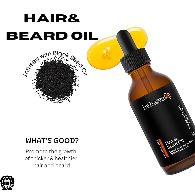 BAHAWAT Beard Oil -Premium Beard Oil Conditioner & Softener - Cedarwood & Citrus scent- Eliminates Beard Itch, Promote a Healthy, Full Beard, Natural Ingredients, 2 ounce.
