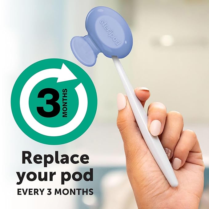 Steripod Clip-On Toothbrush Protector, Keeps Toothbrush Fresh and Clean, Fits Most Manual and Electric Toothbrushes, Blue, Green, Clear, 4 Count