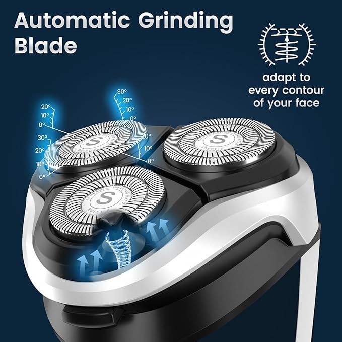 SweetLF Men's Electric Shaver, Silent & Powerful, IPX7 Waterproof, Dual-Track Floating Blades, Type C Fast Charging, 60 Minutes Charge, 120 Minutes Runtime, Precision Sideburn Trimmer, Travel-Friendly