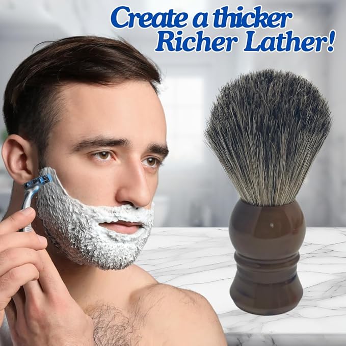 G.B.S Pure Badger Shaving Brush, Extra Soft Bristles, Holds More Lather, Generates Great Lather, Horn Resin Design Handle - Perfect for Shaving Soap, Shave Cream, Gels, Foams