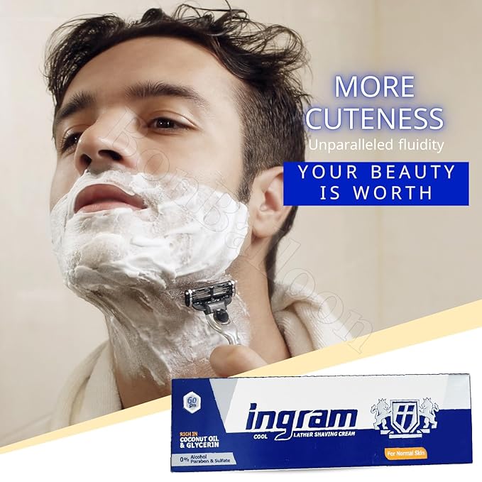 Lather Shave Cool Ingram Shaving Cream Tube 60g Glycerin Coconut Oil Made In Egypt (2 Pack = 4.23 oz / 120 gm)