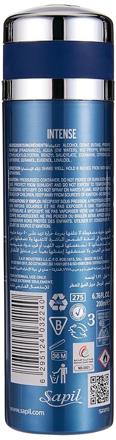 Sapil Intense - Deodorant Spray for Men - Scented Deodorant for Long-Lasting Odor Protection - Lemon, Ginger, and Lavender Deodorant Spray - Keeps You Fresh and Odor Free All Day - 6.76 oz