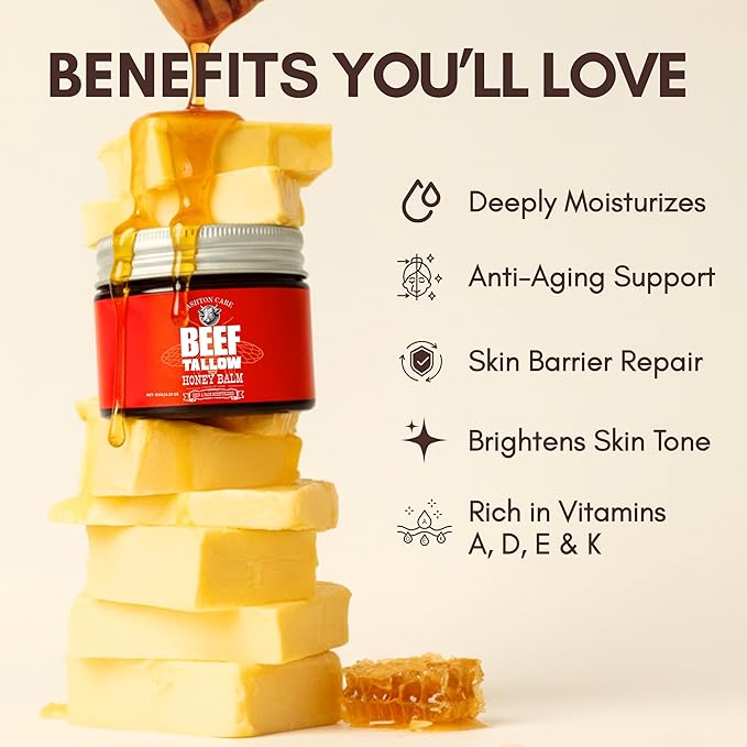Beef Tallow for Skin and Face Moisturizer Cream – Grass-Fed Beef Tallow + Glycerin with Honey & Citrus Notes | Natural Hydrating Face & Body Cream for Smooth, Soft & Healthy-Looking Skin | 4.23 oz