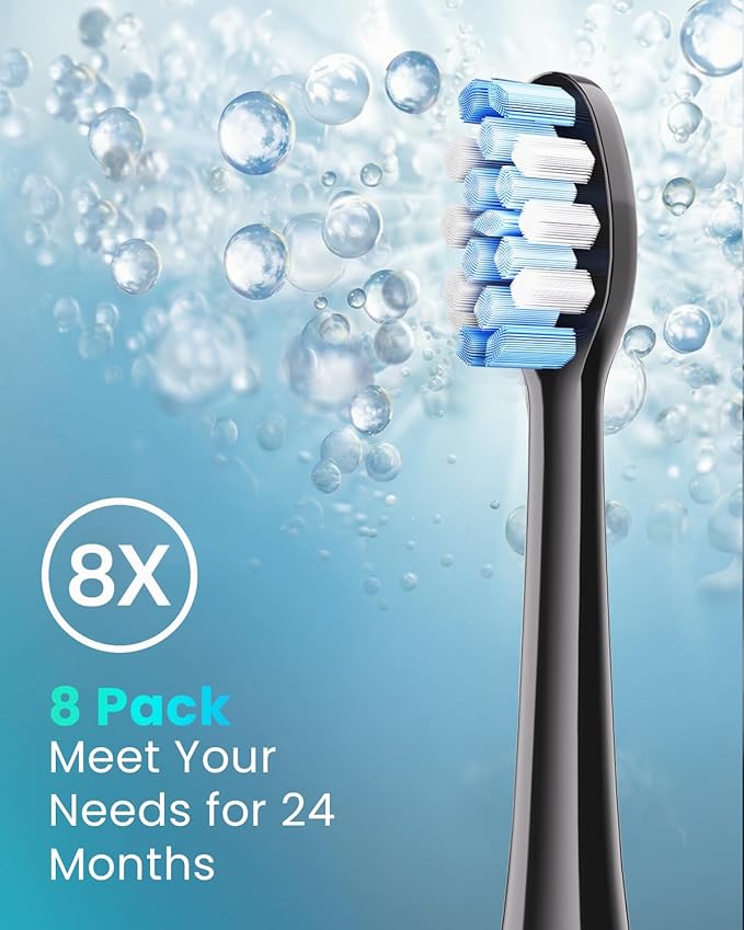 Onlyone Replacement Toothbrush Heads, Compatible with Philips Sonicare Click-on Handles, and AquaSonic Electric Toothbrush, Soft Electric Toothbrush Heads Refills, Black, 8 Pack