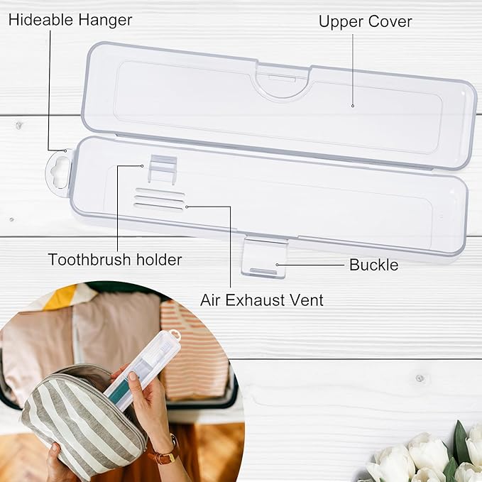 Yeeco Toothbrush Case 2 Packs, Transparent Toothbrush Travel Case, Plastic Toothbrush Holder Travel Size, 7.87 x 1.85 x 1.18 inches Portable for Traveling,Clear