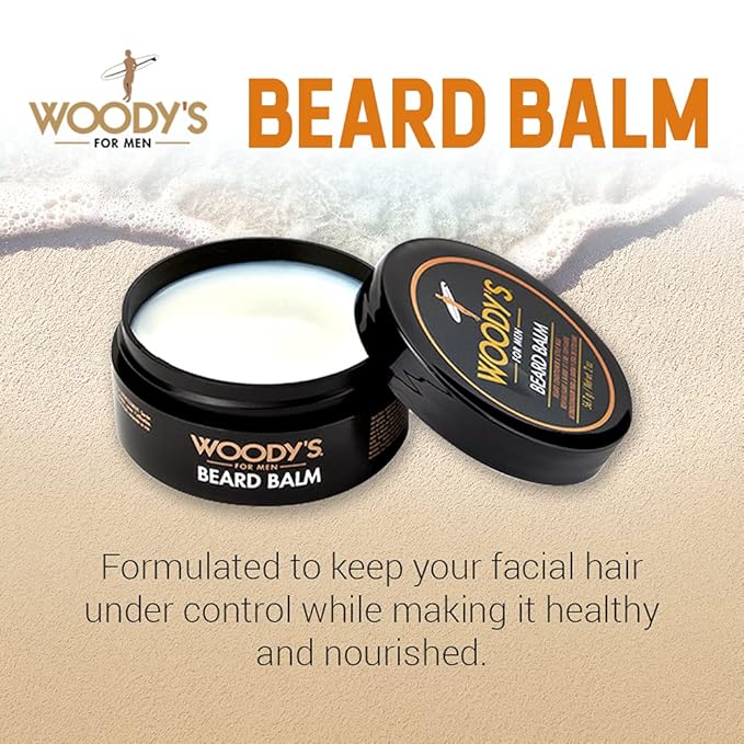 Woody's 2-in-1 Beard Balm for Men – Beard Softener for Men and Style Wax, Conditioner & Moisturizer Natural Beeswax, 2 oz
