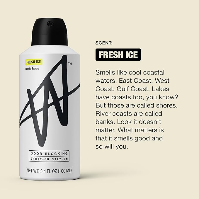 Jake Paul Fresh Ice Body Spray for Men By W, Odor Blocking Body Deodorant, Long Lasting Protection, 3.4 fl oz (Pack of 2)