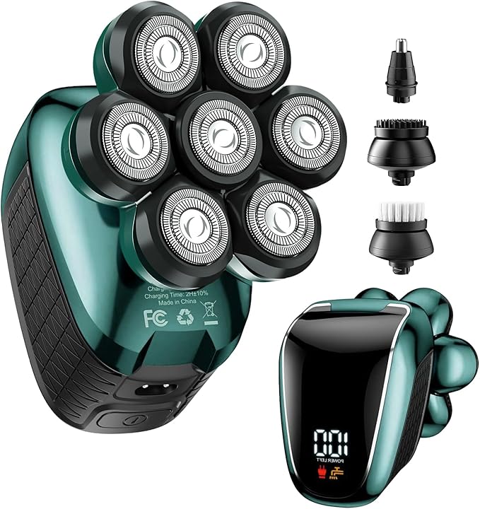 Head Shavers for Bald Men: 5-in-1 Electric Razor - Waterproof Wet Dry Shaving - Professional Grooming Kit for Balder - Rechargeable Head Shavers (Dark Green)