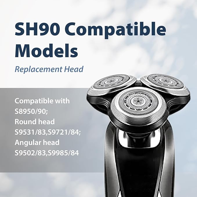SH90 Replacement Rotary Heads for Philips Norelco Shavers Series 9000, New Version of Metal Wheel Buckle and Upgrade Double-Layer Precision Blades