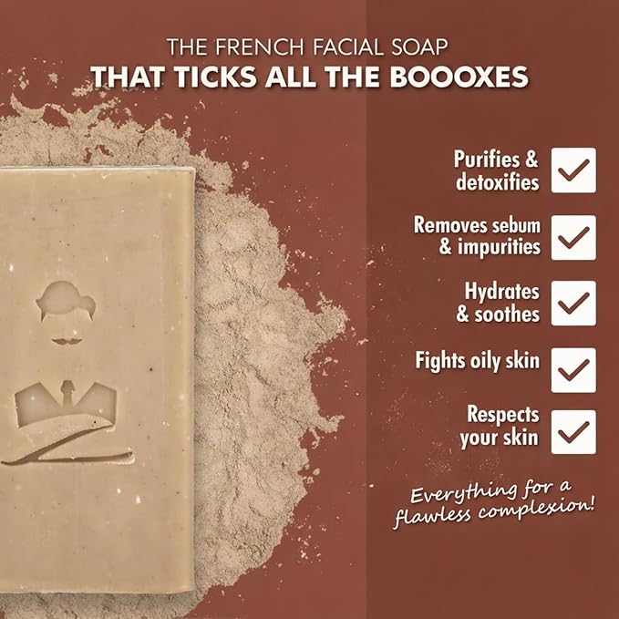 Rhassoul Soap Bar All-Natural Face & Body Wash Brick Exfoliating Deeply Nourishing Handcrafted Moisturizing Bar for Dry & Sensitive Skin | Lipid-Enriched Vegan Solid Cleanser 100g