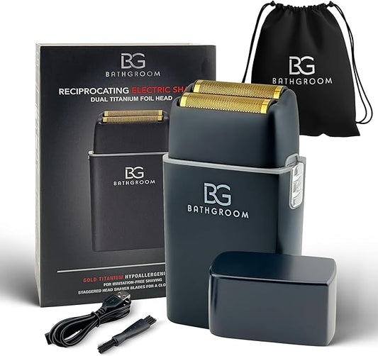 Electric Razor for Men Face with Double Titanium Foils, Professional Barber-Style shavers for Men, USB Rechargeable, Includes Cleaning Brush, Protective Cap & Pouch (Black)