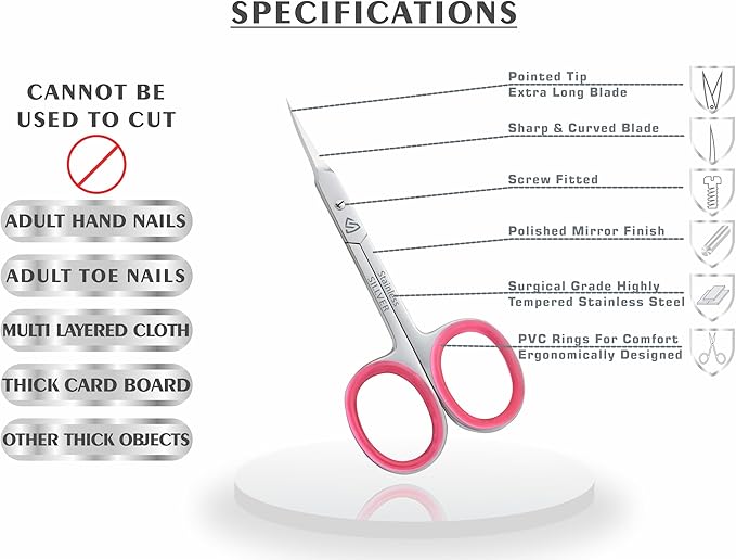 Cuticle Scissors Extra Fine Curved, Super Slim Small Scissors with Precise Pointed Tip, Beard, Eyelash, Mustache, Dry Skin - Manicure Scissors