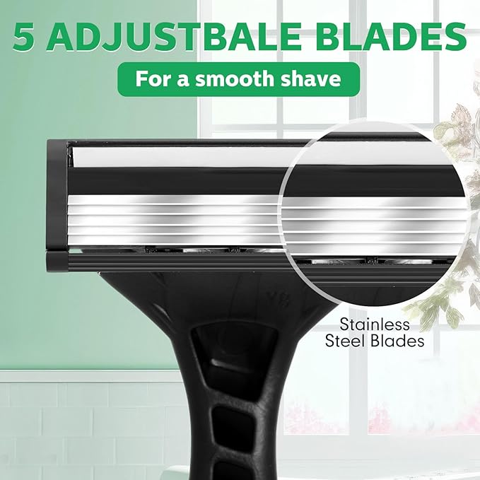 30 Men's 5-blade Disposable Razors for Sensitive Skin, Individually Wrapped Razor Bulk with Rotating Head and Non-slip Handle, Travel Shaving for Home, Hotel, Spa and Business Trips