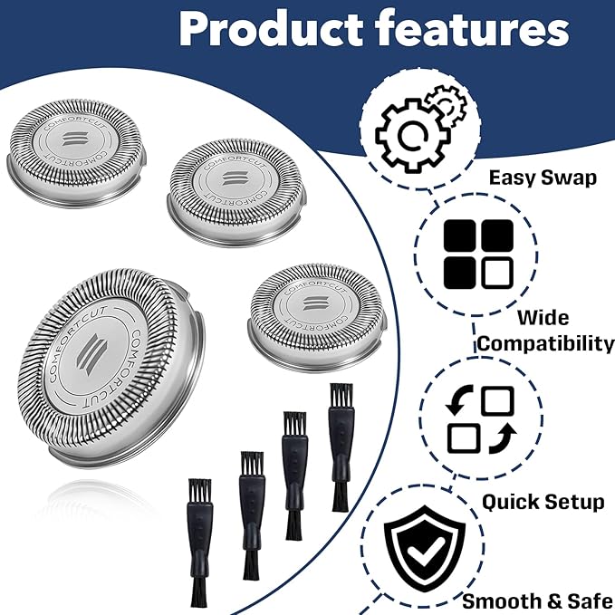 8 PCS SH30/52 Shaving Heads, Replacement for Philips Norelco Shaver Series 1000,2000,3000, S1560 with Durable Sharp Blade, Razor Shaving Heads Blades, for Daily Home and Travel Use
