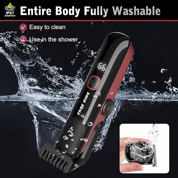FADEKING Beard Trimmer for Men, Professional Hair Trimmer, Waterproof Electric Beard Trimmer Razor for Nose, Body, Face & Mustache, Cordless Hair Clippers, Grooming Gifts for Men (Red)