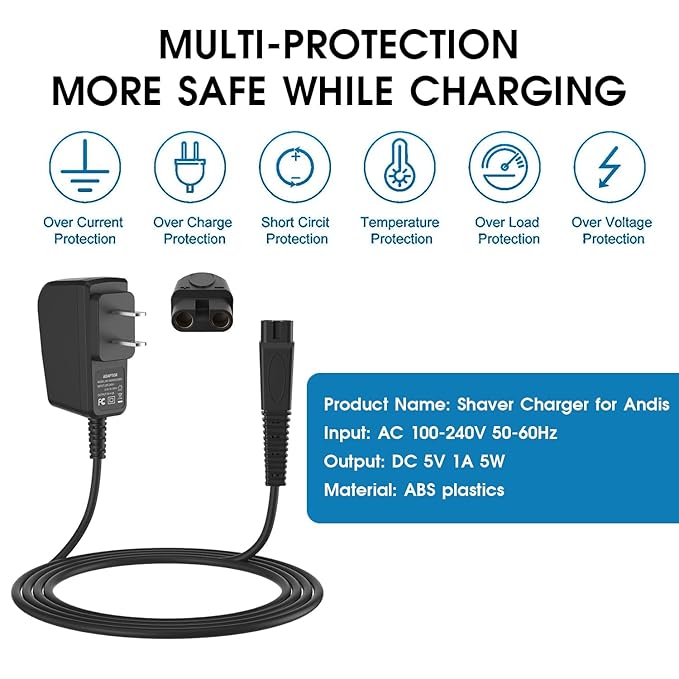 5V 1A Adapter for Andis Shaver Charger Power Cord, Replacement Andis Charger Compatible with 17150 17165 TS-1 TS-2 Foil Shaver