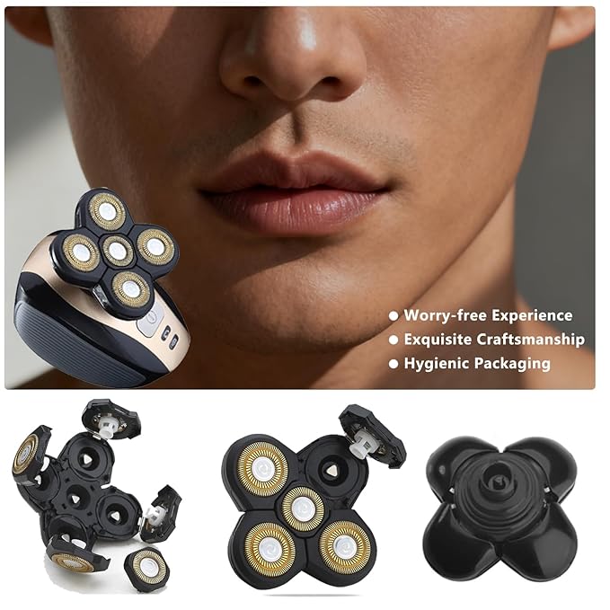 3 PCS Universal 5 Blades Head Shaver Replacement heads for Freebird Head shaver and Other Brand shaver
