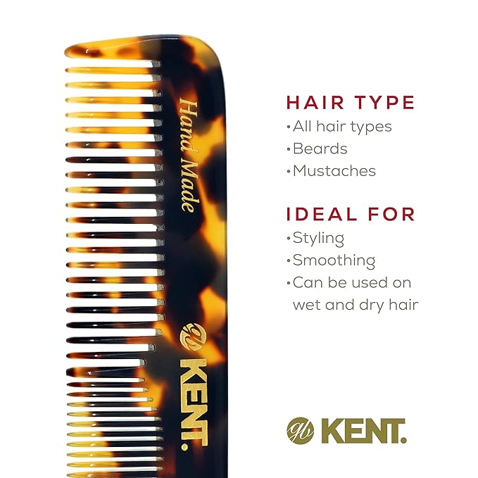 Kent OT TY Pocket Comb - Handmade Fine and Wide Tooth Hair Comb for Men, Women, and Kids - Travel, Beard, and Mustache Comb - Saw Cut and Hand Polished Made in England