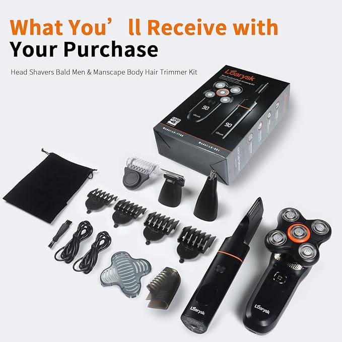 Head Shavers Bald Men& Manscape Body Hair Trimmer Kit,Waterproof Head Shaver for Bald Men with Body Hair Trimmer for Groin/Pubic/Balls, USB-C Rechargeable with LED Display