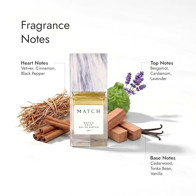 Match Sauv Eau de Parfum – Aromatic Spicy Perfume with Bergamot, Cardamom & Lavender – Warm Spicy Notes, Musk Scent & Vanilla – Best Smelling Mens Cologne 50ml / 1.7 fl oz