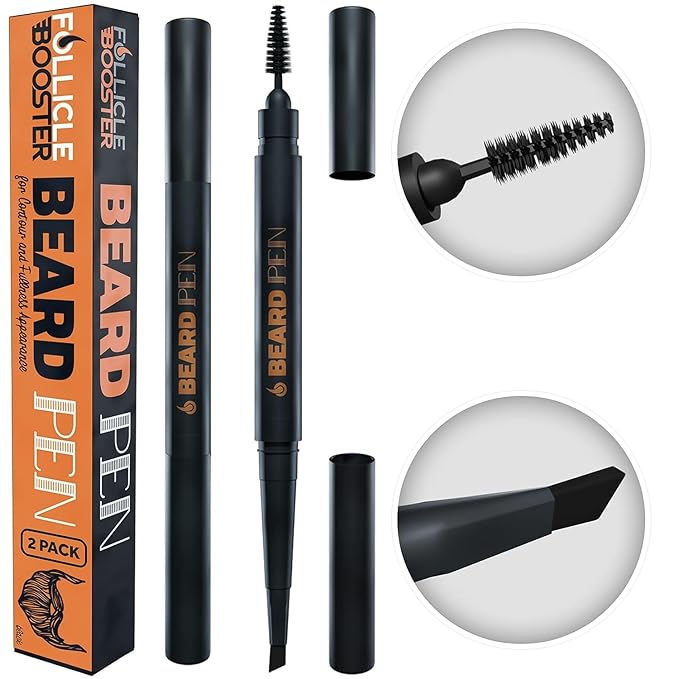 Beard Pen Filler for Men - Barber Styling Grooming Pencil - Waterproof, Sweat Proof, Long Lasting Solution with Natural Finish - Cover Beard and Scalp Patches in Seconds - Dark Brown 2 Pack