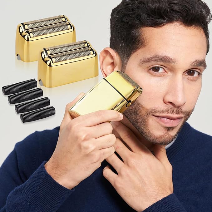 Replacement Foil and Cutter Head - Compatible with Baby*liss Foil Shaver，Double Foil Shaver Replacement Head, Compatible with BaBy*lissPRO trimmer Barberology FXFS2 Electric Razors(Gold)