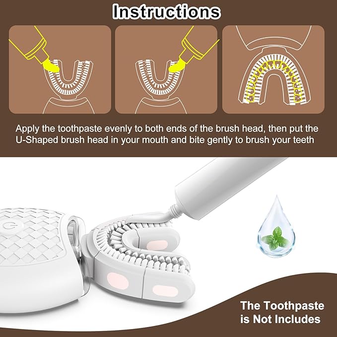 Electric U Shaped Toothbrush for Adult,360 Degree Automatic Cleaning, Ultrasonic Tooth Brush has 23760 Nylon Bristles and 3 Modes Standard, Fast, Ultra Fast(White)
