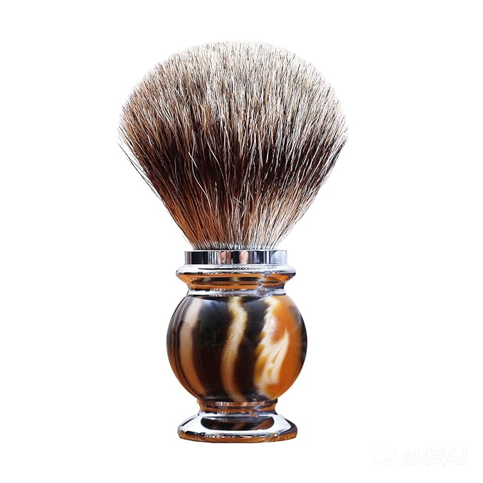 Professional Men's Shaving Brush Natural Pure Badger Hair Bristle Knot for Husband Father Brother Boyfriend Barber Grade Daily Grooming Tool Gift (Brown Brush)