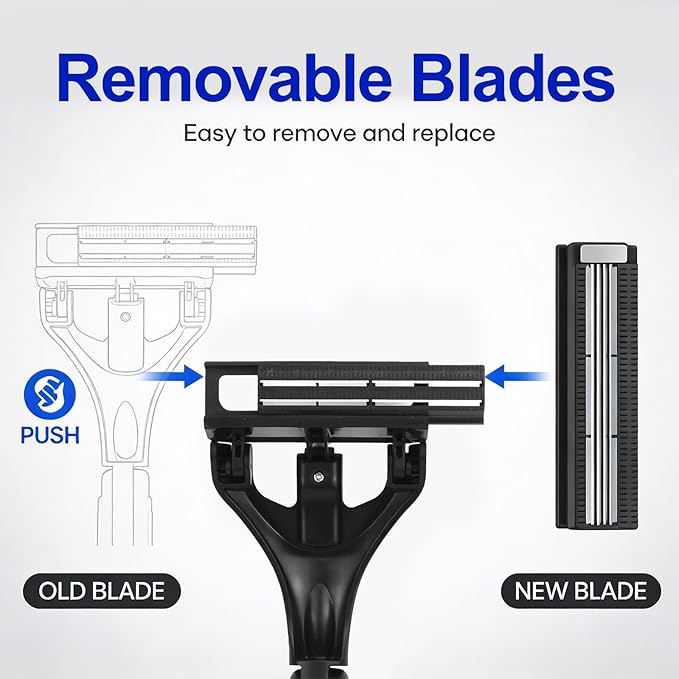 Retractable Back Shaver for Men: 180° Foldable Head Hair Shaver,Double Sharp Blades & Ergonomic Handle, Wet or Dry Back & Body Hair Removal,Silver(3PCS Blades Included)