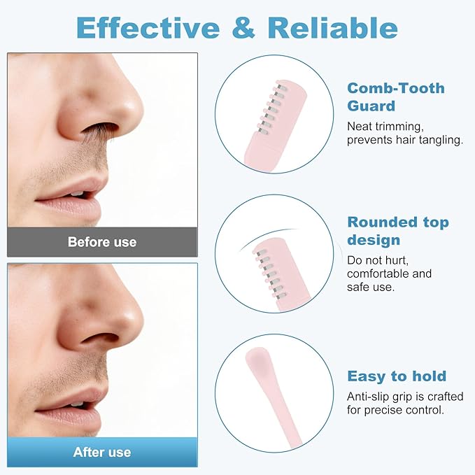 5PCS 2-in-1 Nasal Hair Cutter, Manual Nose Hair Trimmer Cutter with Ear Pick for Women & Men 360°Rotating Nose Hair Remover Grooming Tool Knife Razor Portable Nostril hair Trimmer Clipper (Light Pink)