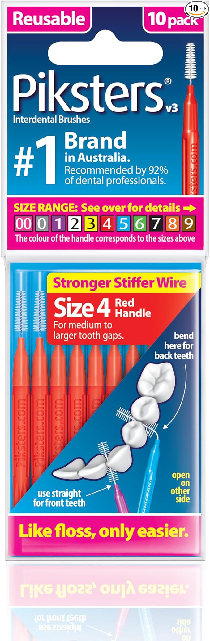 Piksters Interdental Brushes, Size 4, Red Handle