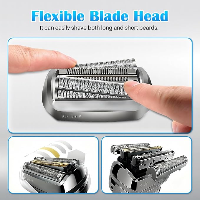 92S Series 9 Replacement Head, Compatible with All Braun Series 9 Electric Shavers, Fits 9477cc 9330s 9465cc 9460cc 9419s 9390cc 9385cc (Silver) (92S)
