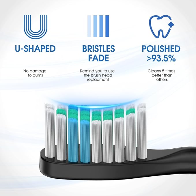 Electric Toothbrush, Sonic Type for Adults & Teens, 8 Brush Heads, Travel Case, 6 Modes, 40000 VPM Electric Motor, IPX7 Waterproof, 2 Minutes Timer, Wireless Charging, One Charge for 100 Days (Black)