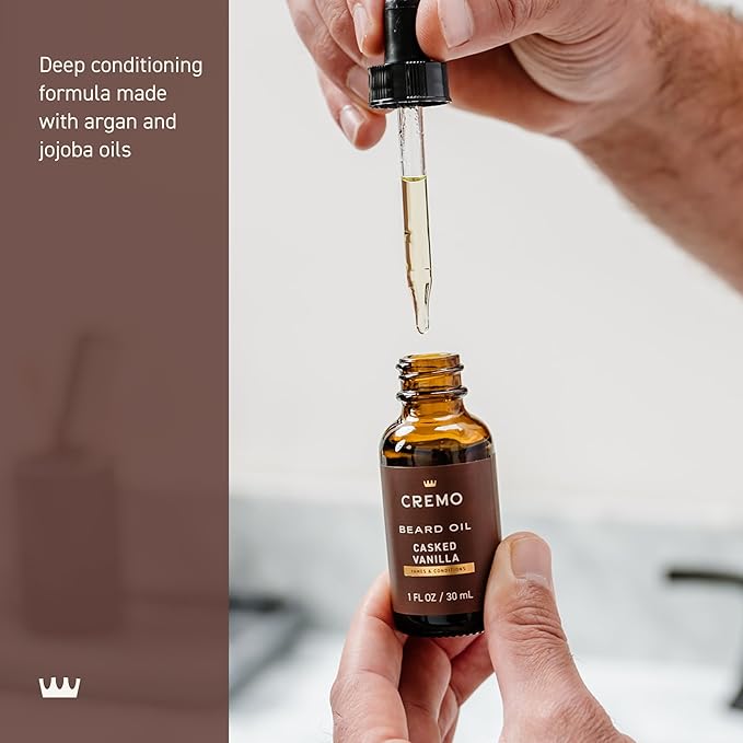 Cremo Beard Oil, Revitalizing Casked Vanilla, 1 fl oz - Restore Natural Moisture and Soften Your Beard To Help Relieve Beard Itch