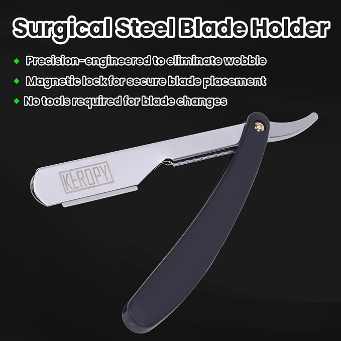 Professional Barber Straight Razor for Men, Single Blade Straight Edge Razor for Close Shaving and Beard Shaping, Shavette Kit with 100 Blades - Ultimate Men's Grooming & Shaving Gift Set