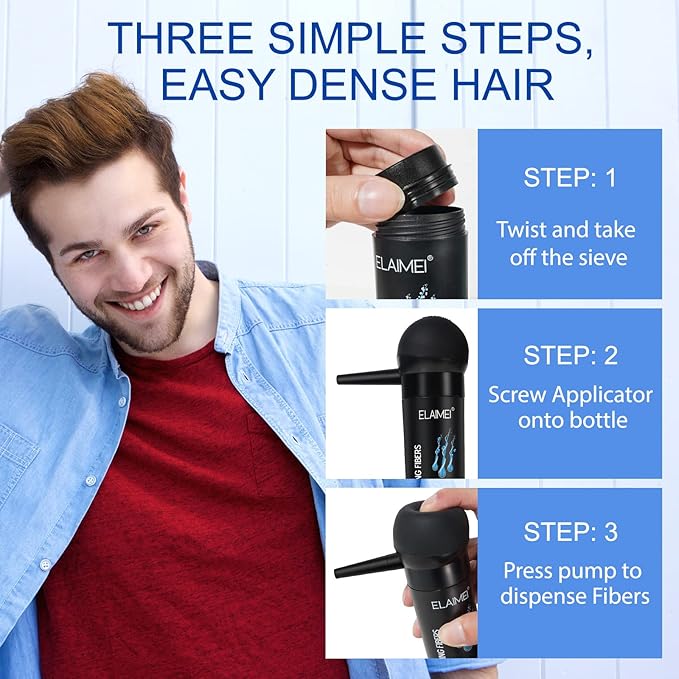 RoseFlower Hair Fibers for Thinning Hair & Spray Unisex, Stain-Proof Waterproof Undetectable Natural Instantly Conceals Thicken Thinning Balding Hair Root Areas Hairline 15 Sec, Look Younger, Black