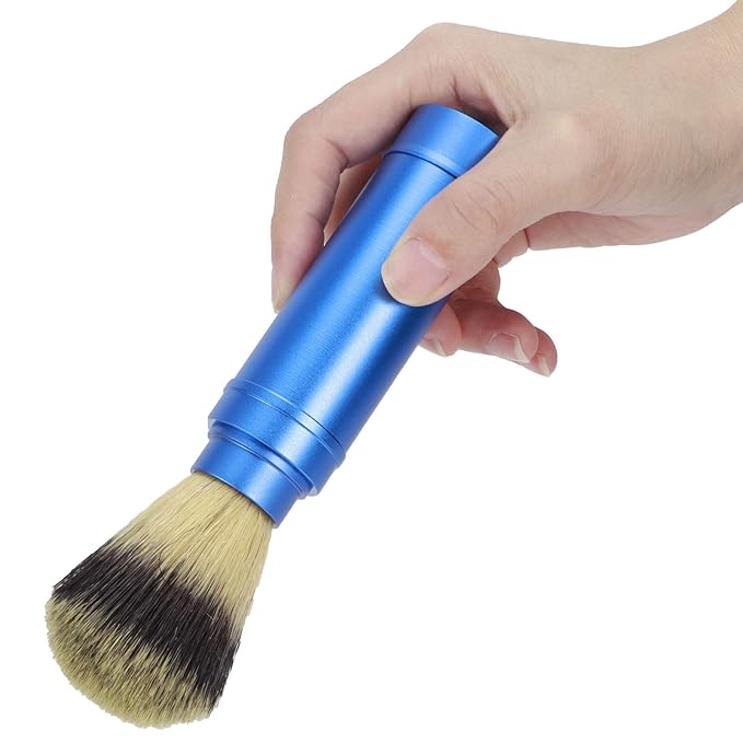 Travel Shaving Brush, Portable Blue Aluminum Shaving Brush, Ergonomic Travel Foaming Shave Tool, Assemble Facial Foaming Grooming Tool for Daily Use, Bathroom Supplies