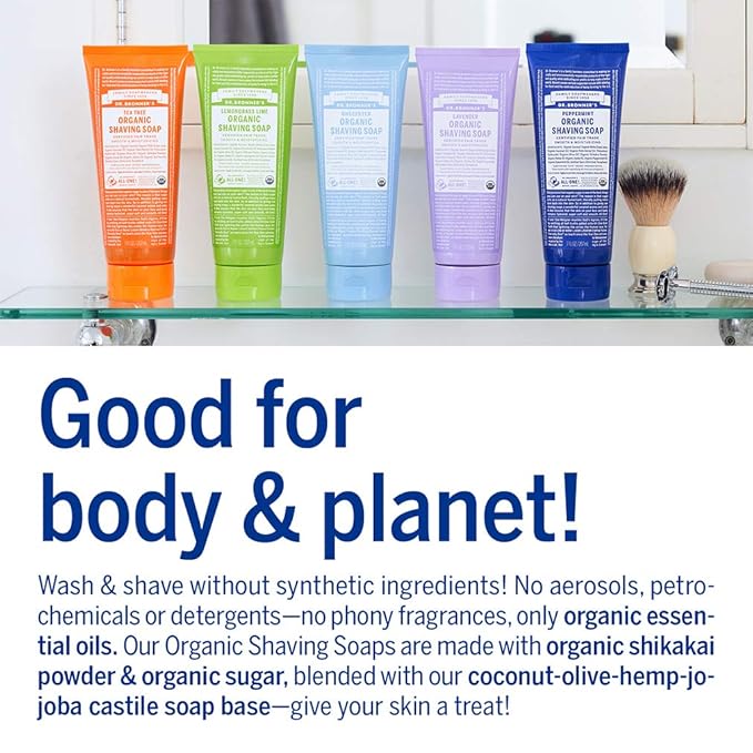 Dr. Bronner's Organic Shaving Soap– (Lavender, 7 Ounce)– Moisturizing Shave Soap for Men & Women– Certified Organic Sugar & Shikakai– For Face, Underarms & Legs