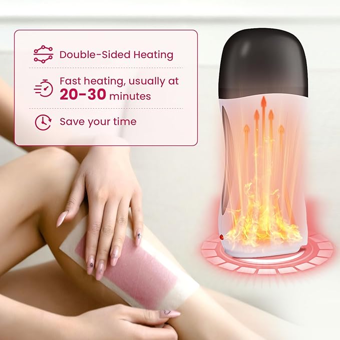 Roll On Wax Kit, Portable Wax Roller Kit for Hair Removal, Beginners Waxing Kit Soft Heater for All Skin Types with 3 Pcs 100g Roll on Cartridge, 100 Non-Woven Strips & 10 After Oil Wipes (F8_White)