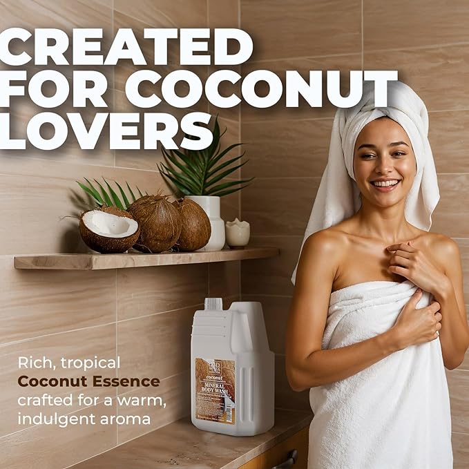 Dead Sea Collection Coconut Body Wash Refill for Women and Men – Bulk Size with Dead Sea Minerals and Coconut Oil – Cleanses and Moisturizes Skin (128 fl. oz)