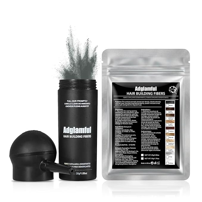 2PCS Hair Fibers for Thinning Hair - Hair Building Fibers Spray with Spray Applicator + Refill Pouch, Undetectable & Long-lasting, Instant Hair Coverage for Adults (Grey, 30g+25g)