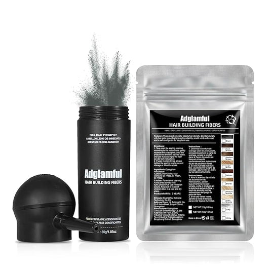 2PCS Hair Fibers for Thinning Hair - Hair Building Fibers Spray with Spray Applicator + Refill Pouch, Undetectable & Long-lasting, Instant Hair Coverage for Adults (Grey, 30g+25g)
