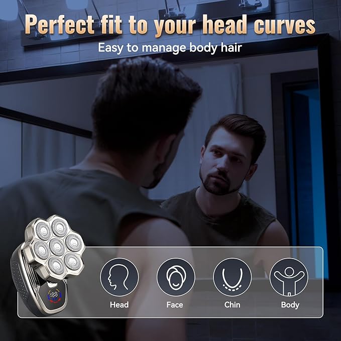 5 in 1 Head Shavers for Bald Men, 7D Skull Head Shaver with Rechargeable Battery, Electric Razor, Hair Clippers, Nose Hair Trimmer, Cleaning Brush, Hair Manager, Idea Gift for Men(Silver)