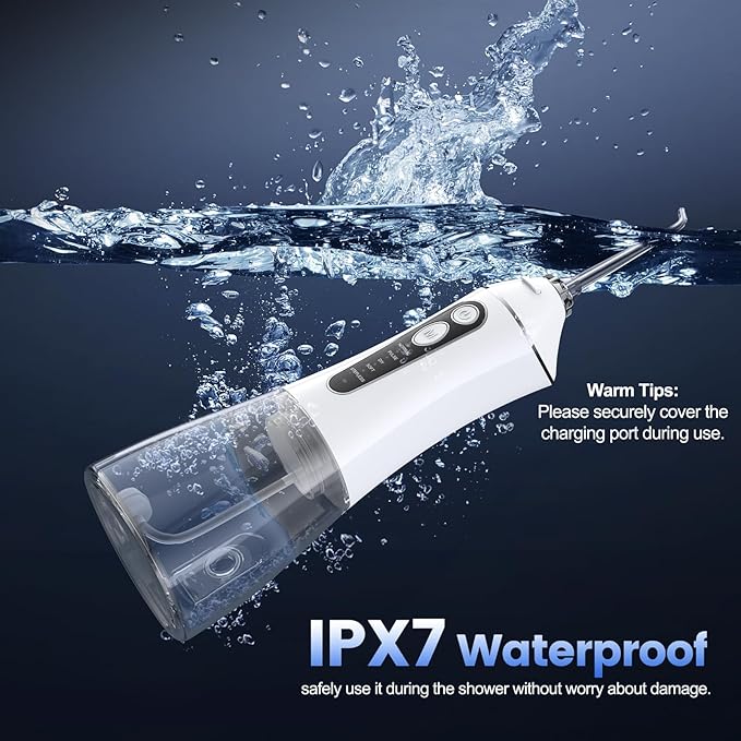 Water Flosser for Teeth Cleaning and Flossing, 5 Modes Rechargeable Cordless Oral Irrigator 320ml Water Tank Teeth Cleaner, IPX7 Waterproof Portable Electric Dentel Flossers for Home and Travel,White