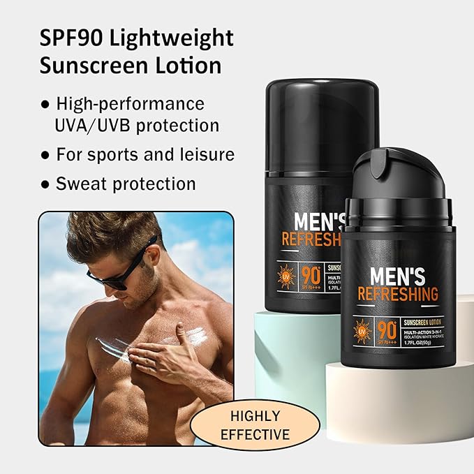 3PCS Men's Sunscreen,Men Face Moisturizer with SPF 90+ PA+++,Oil Control Refreshing Sun Screen for Daily Sun Care,Travel Size Mineral Sunscreen,Skin Care Sun screen Set