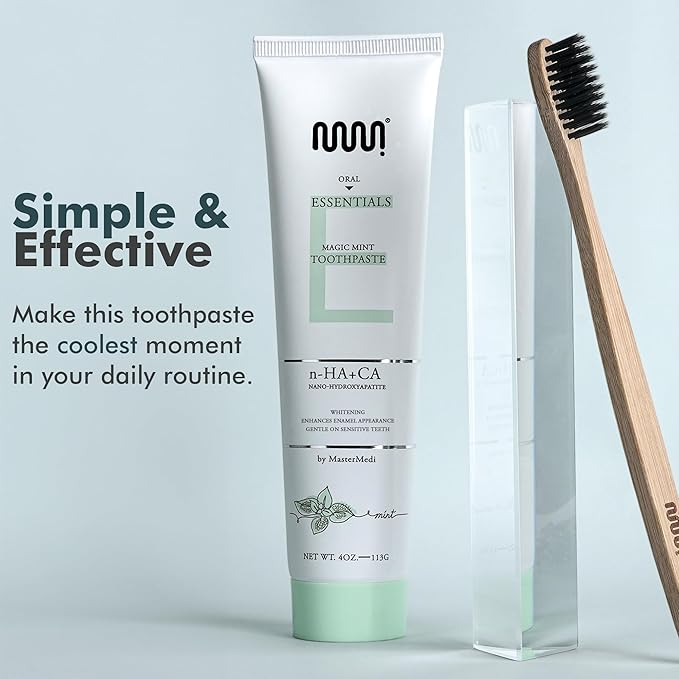 MasterMedi Nano Hydroxyapatite Whitening Toothpaste with Xylitol – Fluoride & SLS Free, Remineralizing Formula for Sensitive Teeth, Enamel Repair & Strength, Magic Mint, 4 oz (Pack of 3)