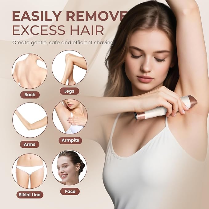 PRITECH Bikini Trimmer for Women, 2-in-1 Painless Electric Razors for Silk Skin, Portable Lady Shaver for Women Private Area, Face, Legs & Underarms, Wet/Dry LED