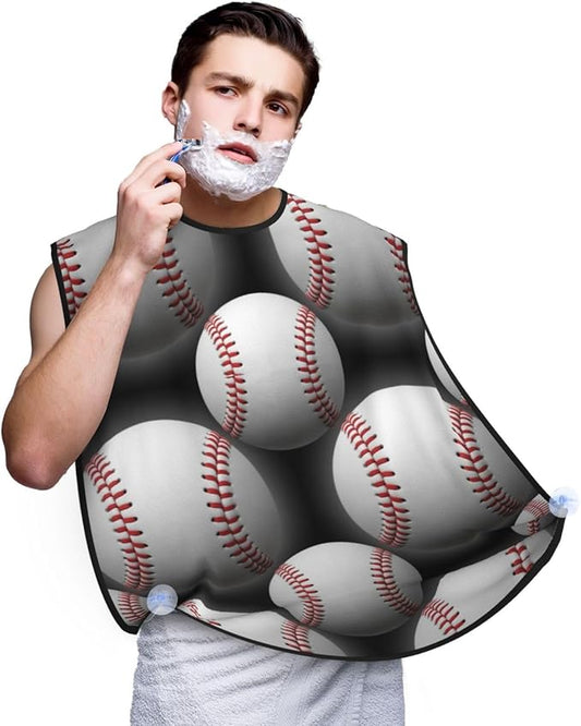 No-Slip Shaving Bib, Beard Grooming Apron with Strong Suction Cups, Sport Baseball